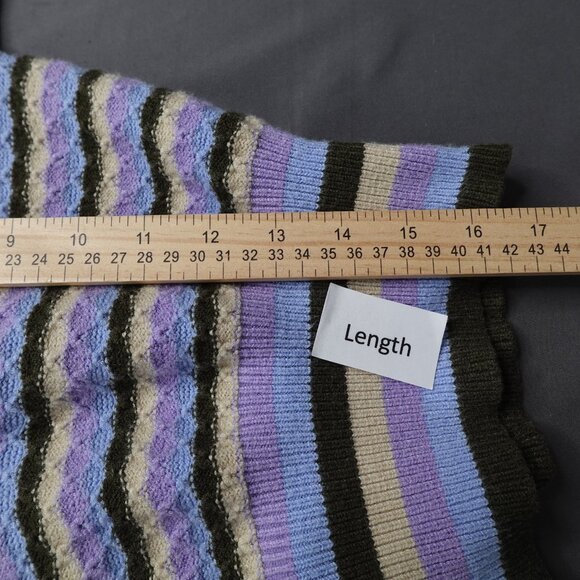 Womens Sweater Large Purple Green Cropped Y2K Bubble Sleeve Retro Preppy Indie - Picture 10 of 10